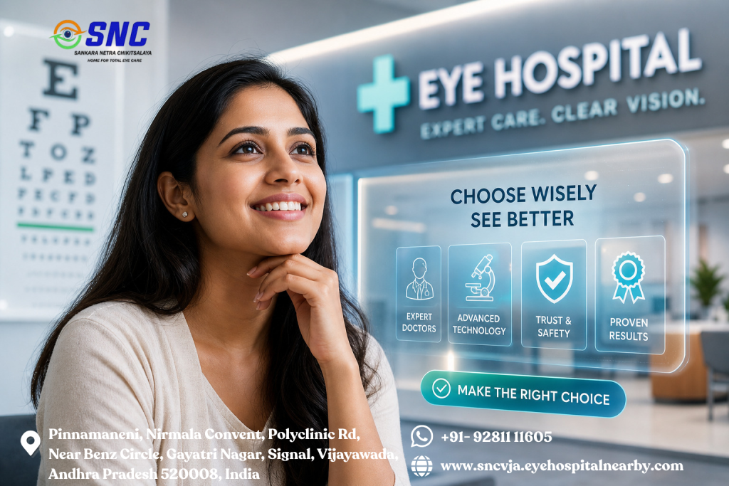 Patient consulting an eye specialist at Sankara Netra Chikitsalaya for advanced eye care, comprehensive vision testing, and specialized ophthalmology treatment in Vijayawada.